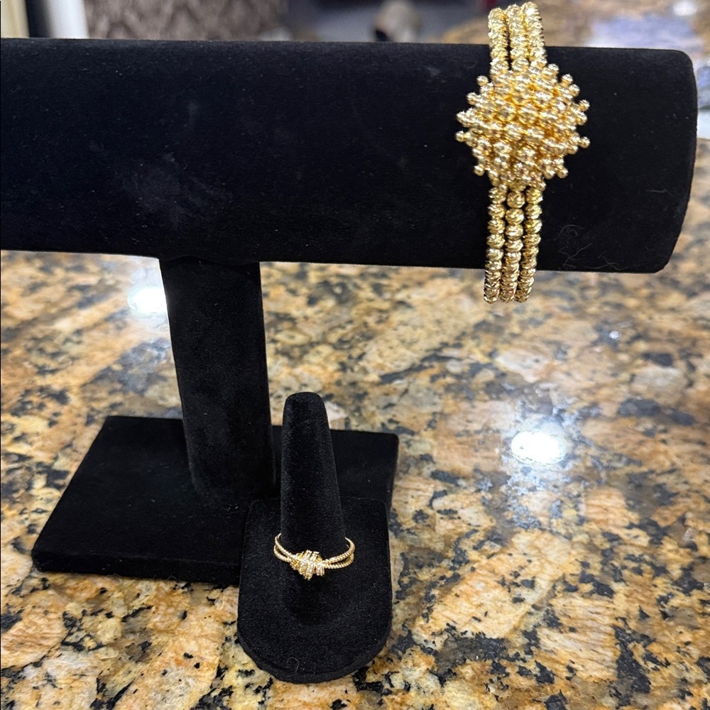 Gold Beaded Bracelet and Ring Set